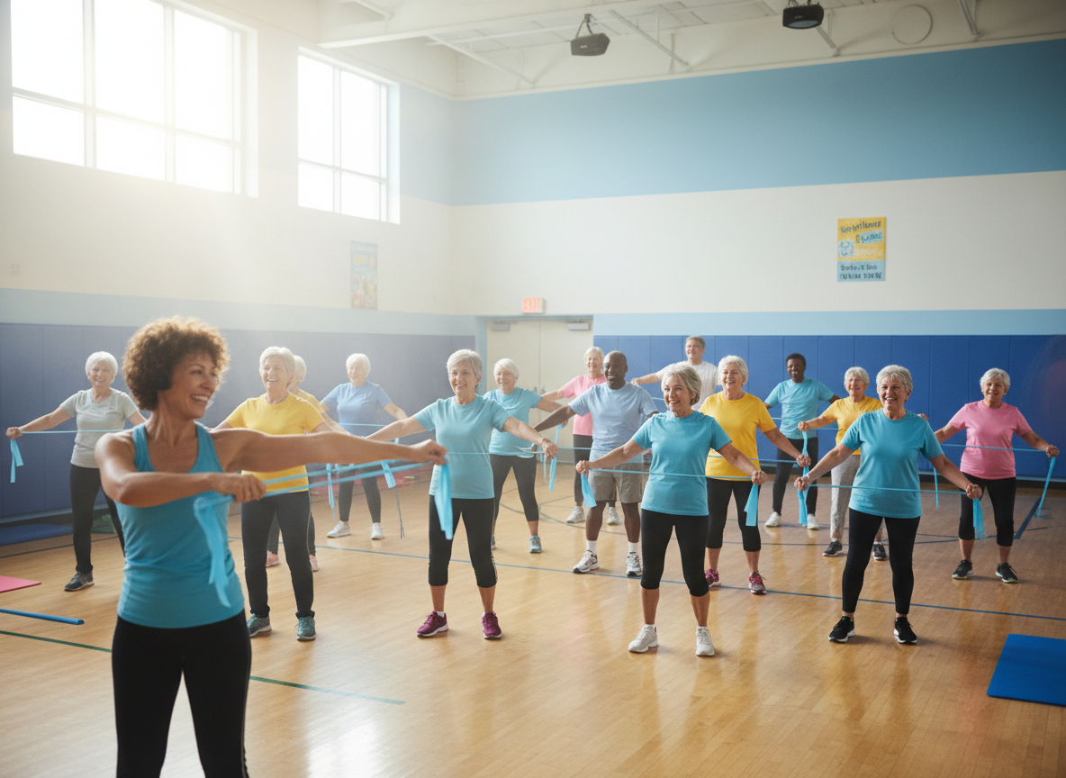 Group of seniors in fitness class