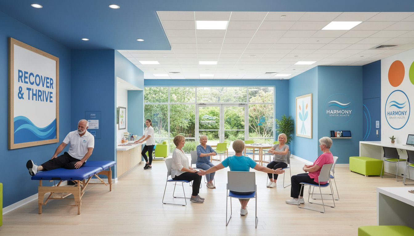 Diverse seniors engaging in physical therapy and fitness activities